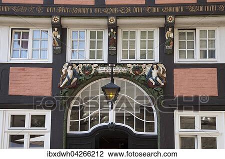 Stock Image - Eingang, Fassade, Walhalla, Fachwerkhaus, Altstadt, Osnabruck, Niedersachsen, Deutschlnad. Fotosearch