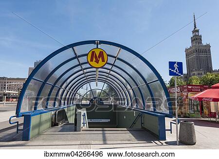 Stock Photograph - Eingang zur Metro, Metro Warszawskie, Warschau, Masowien, Polen, Europa. Fotosearch