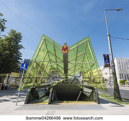 Stock Photo - Eingang zur Metro Warschau, Metro Warszawskie, Warschau, Masowien, Polen, Europa. Fotosearch