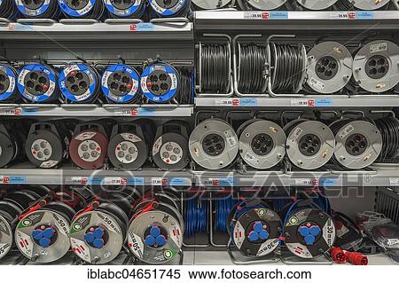 Electrical equipment, Shelf with cable drums, hardware store, interior, Bavaria, Germany, Europe View Large Photo Image Stock Photography - Electrical equipment, Shelf with cable drums, hardware store, interior, Bavaria, Germany, Europe. Fotosearch