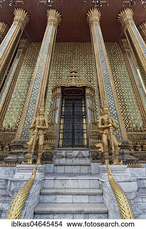 Picture - Entrance with Yaksha Guardian Figures, Prasat Phra Dhepbidorn, Royal Pantheon, Wat Phra Kaeo, Ko Ratanakosin, Bangkok, Thailand, Asia. Fotosearch