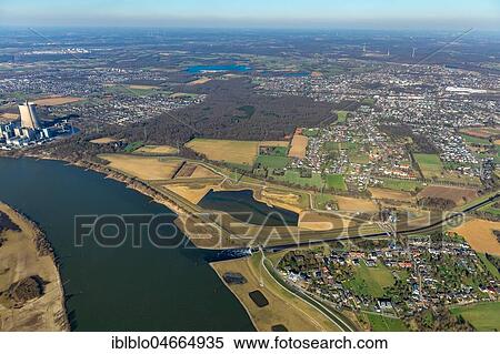 Stock Photography - Estuary of the Emscher river into the Rhine, Dinslaken, Ruhr Area, North Rhine-Westphalia, Germany, Europe. Fotosearch