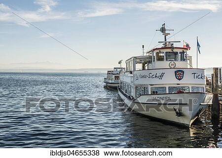 Excursion boat on Lake Constance at the pier, Unteruhldingen, Uhldingen-Mühlhofen, Baden-Württemberg, Germany, Europe View Large Photo Image Stock Photo - Excursion boat on Lake Constance at the pier, Unteruhldingen, Uhldingen-Mühlhofen, Baden-Württemberg, Germany, Europe. Fotosearch