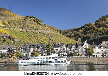 Excursion boat on the Moselle, Zell, Rhineland-Palatinate, Germany, Europe View Large Photo Image Picture - Excursion boat on the Moselle, Zell, Rhineland-Palatinate, Germany, Europe. Fotosearch