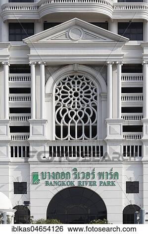 Stock Photograph - Facade Bangkok River Park Condominium, residential tower on the Mae Nam Chao Phraya River, Samphanthawong, Bangkok, Thailand, Asia. Fotosearch