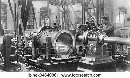 Stock Image - Factory building, steel industry, mechanical engineering, cylinder of a locomotive, 1910s, Borsigwerke Berlin Tegel, Germany, Europe. Fotosearch