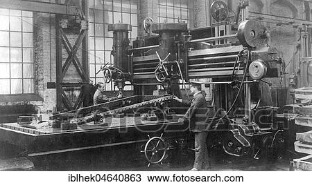 Stock Image - Factory building, steel industry, mechanical engineering, milling machine, 1910s, Borsigwerke Berlin Tegel, Germany, Europe. Fotosearch