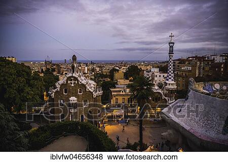 Fairytale house, porter's house, and tower of the porter's lodge, at dusk, Park Güell, Barcelona, Catalonia, Spain, Europe View Large Photo Image Stock Photo - Fairytale house, porter's house, and tower of the porter's lodge, at dusk, Park Güell, Barcelona, Catalonia, Spain, Europe. Fotosearch
