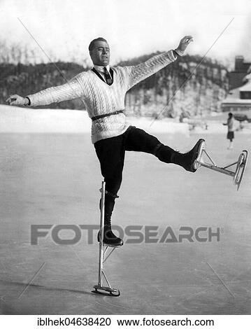 Stock Image - Figure skater on stilts, ca. 1935, 1930s, exact place unknown, Germany, Europe. Fotosearch