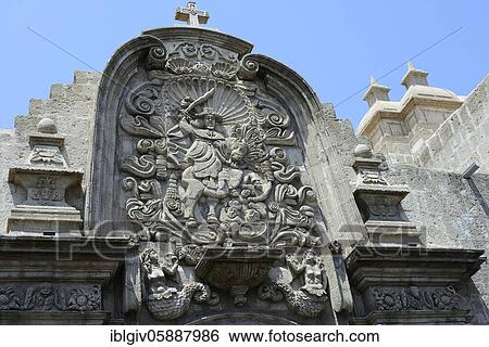Stock Photograph - Fine stonemasonry work at the Jesuit Church Iglesia de la Compania de Jesus, Arequipa, Peru, South America. Fotosearch