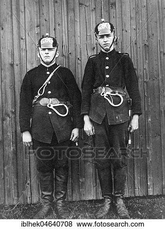 Stock Photo - Fire brigade or mine rescue service in uniform, 1930s, exact location unknown, Germany, Europe. Fotosearch