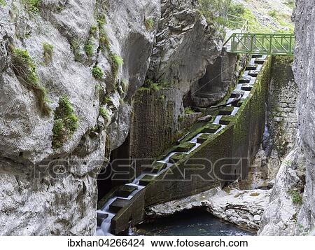 Picture - Fischtreppe, Cares Schlucht, Nationalpark Picos de la Europa, Cain, Castilla y Leon, Spanien, Europa. Fotosearch