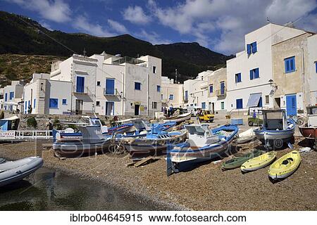 Stock Photography - Fishing boats in the port of Marettimo, island of Marettimo, Egadic Islands, Italy, Europe. Fotosearch