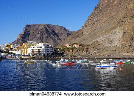 Fishing boats in the port, Vueltas, Valle Gran Rey, La Gomera, Canary Islands, Spain, Europe View Large Photo Image Picture - Fishing boats in the port, Vueltas, Valle Gran Rey, La Gomera, Canary Islands, Spain, Europe. Fotosearch