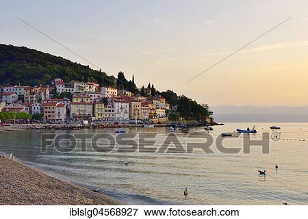 Fishing village, morning light, Moscenicka Draga, Kvarner Bay, Adriatic Sea, Istria, Croatia, Europe View Large Photo Image Stock Photo - Fishing village, morning light, Moscenicka Draga, Kvarner Bay, Adriatic Sea, Istria, Croatia, Europe. Fotosearch