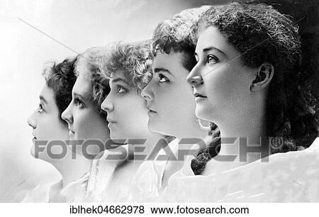 Stock Photo - Five Young Women, Portrait, 1910s, Germany, Europe. Fotosearch