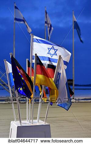 Stock Photo - Flags, State visit, Israel, Munich Security Conference, Munich Conference for Security Policy, Siko, Munich Airport, Upper Bavaria, Germany, Europe. Fotosearch
