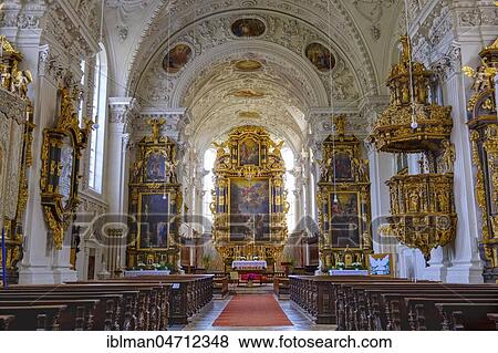 Stock Photo - Former Collegiate Church of the Assumption in the Wettenhausen Monastery, Kammeltal, Swabia, Bavaria, Germany, Europe. Fotosearch