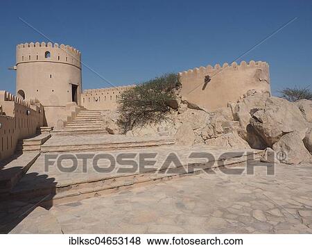 Fortress Nakhl with round tower and battlements, Nakhl, Oman, Asia View Large Photo Image Stock Photo - Fortress Nakhl with round tower and battlements, Nakhl, Oman, Asia. Fotosearch