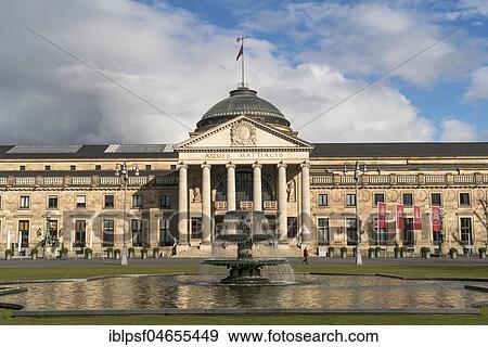 Fountain in front of the spa hotel and Casino, Wiesbaden, Hesse, Germany, Europe View Large Photo Image Stock Photo - Fountain in front of the spa hotel and Casino, Wiesbaden, Hesse, Germany, Europe. Fotosearch