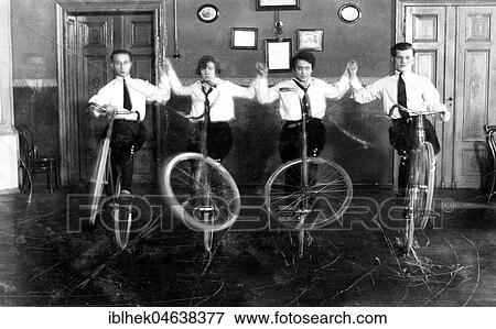 Stock Photo - Four acrobats with bicycles, ca. 1926, 1920s, exact place unknown, Germany, Europe. Fotosearch