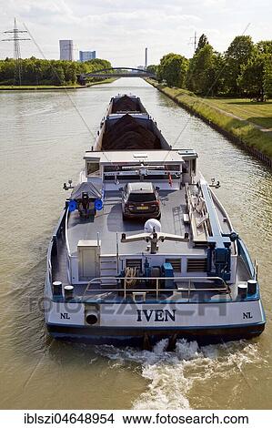 Picture - Freighter on the Datteln-Hamm Canal, Datteln, Ruhr Area, North Rhine-Westphalia, Germany, Europe. Fotosearch