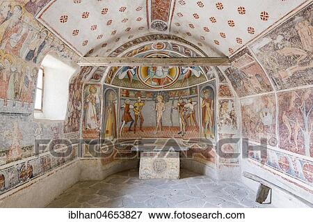 Stock Photo - Frescoes in the Chapel of San Sebastiano, Val Maira, Celle di Macra, Piedmont, Italy, Europe. Fotosearch