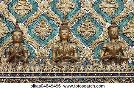 Frieze with ornaments and golden figures, detail of the Prasat Phra Dhepbidorn, royal pantheon, Wat Phra Kaeo, Ko Ratanakosin, Bangkok, Thailand, Asia View Large Photo Image Stock Photograph - Frieze with ornaments and golden figures, detail of the Prasat Phra Dhepbidorn, royal pantheon, Wat Phra Kaeo, Ko Ratanakosin, Bangkok, Thailand, Asia. Fotosearch