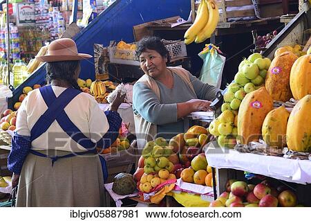 Stock Image - Fruit seller at the market, Arequipa, Peru, South America. Fotosearch