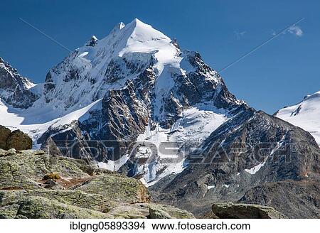 Picture - Fuorcla Surlej with Piz Roseg, Silvaplana, Bernina Alps, Upper Engadine, Engadine, Grisons, Switzerland, Europe. Fotosearch
