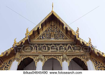 Stock Image - Gable Hor Phra Monthien Dharma, Manuscripts Library, Wat Phra Kaeo, Ko Ratanakosin, Bangkok, Thailand, Asia. Fotosearch