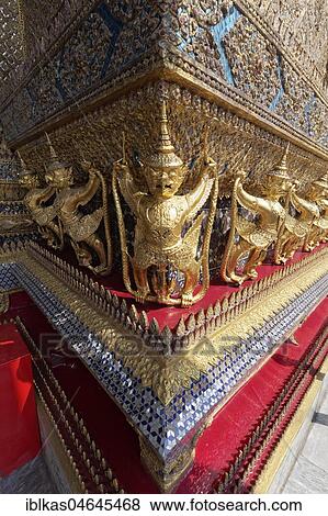 Stock Photo - Garuda with Nagas, gilded figures, Ubosot Gallery, Emerald Buddha Temple, Wat Phra Kaeo, Ko Ratanakosin, Bangkok, Thailand, Asia. Fotosearch