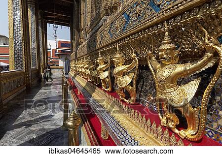 Stock Photography - Garuda with Nagas, gilded figures, Ubosot Gallery, Emerald Buddha Temple, Wat Phra Kaeo, Ko Ratanakosin, Bangkok, Thailand, Asia. Fotosearch