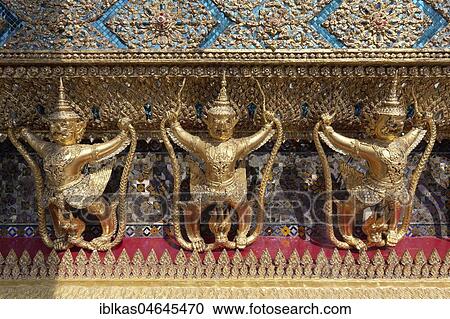Garuda with Nagas, golden figures, Ubusot Gallery, Emerald Buddha Temple, Wat Phra Kaeo, Ko Ratanakosin, Bangkok, Thailand, Asia View Large Photo Image Stock Image - Garuda with Nagas, golden figures, Ubusot Gallery, Emerald Buddha Temple, Wat Phra Kaeo, Ko Ratanakosin, Bangkok, Thailand, Asia. Fotosearch