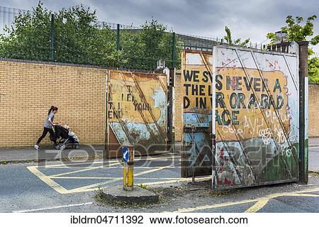 Gate passage and checkpoint between Catholic and Protestant districts, Belfast, County Antrim, Northern Ireland, Great Britain View Large Photo Image Stock Image - Gate passage and checkpoint between Catholic and Protestant districts, Belfast, County Antrim, Northern Ireland, Great Britain. Fotosearch
