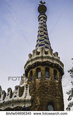 Gatehouse, Porter's Lodge Tower, Park Güell, Barcelona, Catalonia, Spain, Europe View Large Photo Image Stock Photography - Gatehouse, Porter's Lodge Tower, Park Güell, Barcelona, Catalonia, Spain, Europe. Fotosearch
