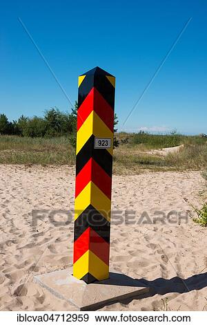 Stock Photo - German border post, border between Germany and Poland, Baltic Sea coast, Ahlbeck, Swinemünde, island Usedom, Mecklenburg-Western Pomerania, Germany, Poland, Europe. Fotosearch