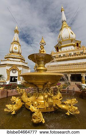 Gilded fountain in front of the 101m high Phra Maha Chedi Chai Mongkhon Pagoda, Wat Pha Nam Yoi Temple, Phuttha-Utthayan Park, Province Roi Et, Isan, Northeast, Thailand, Asia View Large Photo Image Stock Photo - Gilded fountain in front of the 101m high Phra Maha Chedi Chai Mongkhon Pagoda, Wat Pha Nam Yoi Temple, Phuttha-Utthayan Park, Province Roi Et, Isan, Northeast, Thailand, Asia. Fotosearch