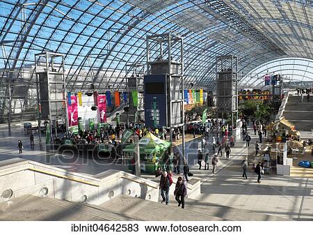 Stock Image - Glass hall of the Leipzig exhibition halls, Neue Messe, Leipzig, Saxony, Germany, Europe. Fotosearch