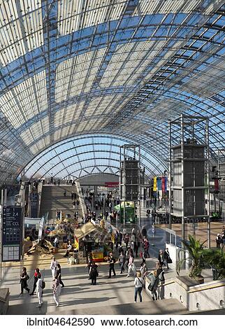 Stock Image - Glass hall of the Leipzig exhibition halls, Neue Messe, Leipzig, Saxony, Germany, Europe. Fotosearch