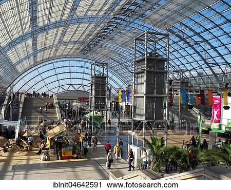 Stock Image - Glass hall of the Leipzig exhibition halls, Neue Messe, Leipzig, Saxony, Germany, Europe. Fotosearch