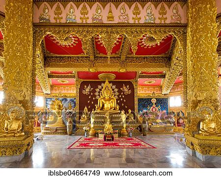 Gold plated Buddha statue in the altar of Phra Maha Chedi Chai Mongkhon Pagoda, Phuttha-Utthayan Park, Pha Nam Yoi, Province Roi Et, Isan, Northeast, Thailand, Asia View Large Photo Image Stock Photo - Gold plated Buddha statue in the altar of Phra Maha Chedi Chai Mongkhon Pagoda, Phuttha-Utthayan Park, Pha Nam Yoi, Province Roi Et, Isan, Northeast, Thailand, Asia. Fotosearch