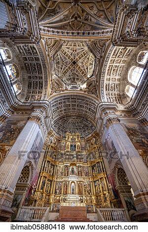 Stock Photo - Golden high altar, interior, ornamental ceiling, Renaissance church and monastery, Monasterio de San Jerónimo, Granada, Andalusia, Spain, Europe. Fotosearch