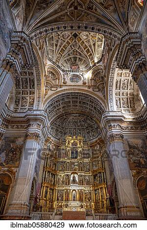 Golden high altar, interior, ornamental ceiling, Renaissance church and monastery, Monasterio de San Jerónimo, Granada, Andalusia, Spain, Europe View Large Photo Image Stock Photo - Golden high altar, interior, ornamental ceiling, Renaissance church and monastery, Monasterio de San Jerónimo, Granada, Andalusia, Spain, Europe. Fotosearch