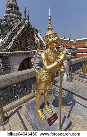 Stock Image - Golden statue of Singhapanorn, mythical Buddhist figure, Wat Phra Kaeo, Ko Ratanakosin, Bangkok, Thailand, Asia. Fotosearch