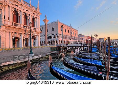 Gondolas at the Piazzetta with Doge's Palace, Morning Mood, Venice, Italy, Europe View Large Photo Image Stock Image - Gondolas at the Piazzetta with Doge's Palace, Morning Mood, Venice, Italy, Europe. Fotosearch