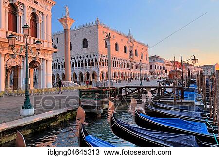 Gondolas at the Piazzetta with Doge's Palace, Morning Mood, Venice, Italy, Europe View Large Photo Image Stock Image - Gondolas at the Piazzetta with Doge's Palace, Morning Mood, Venice, Italy, Europe. Fotosearch