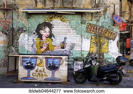 Graffiti, bar, La Vucciria district, Piazza Garraffello, Palermo, Sicily, Italy, Europe View Large Photo Image Stock Photo - Graffiti, bar, La Vucciria district, Piazza Garraffello, Palermo, Sicily, Italy, Europe. Fotosearch