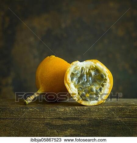 Stock Image - Grenadilla. Passion fruit, studio shot, France, Europe. Fotosearch