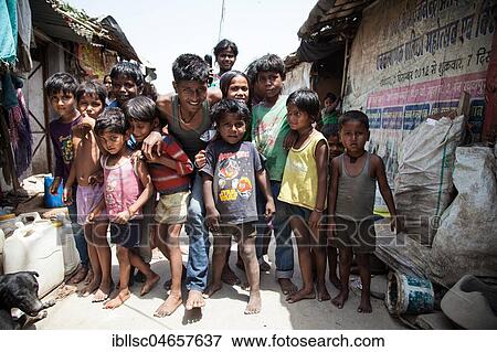 Group of children in the slum at the Ghazipur garbage dump, New Delhi, India, Asia View Large Photo Image Stock Photo - Group of children in the slum at the Ghazipur garbage dump, New Delhi, India, Asia. Fotosearch